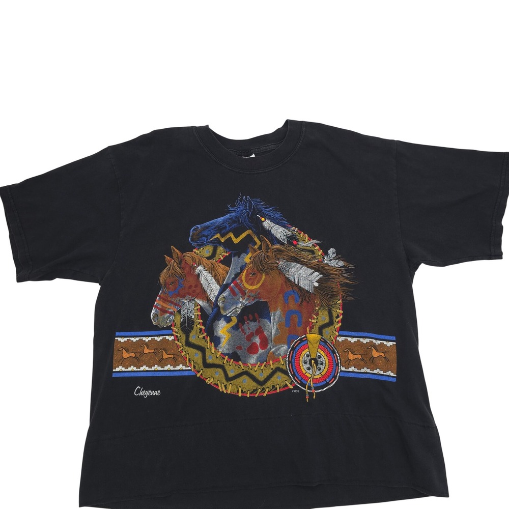 Gildan T-Shirt Women Large Black Cheyenne Native American Horse Graphic Vintage